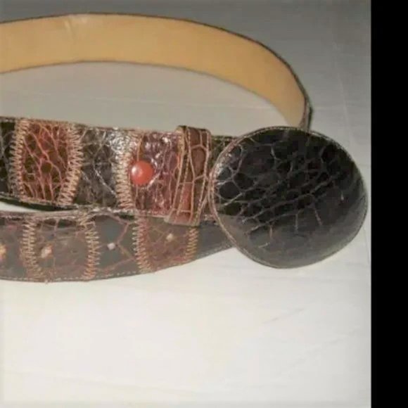 ❤️Amazing MONTANA MEXICO Exotic Patchwork Alligator Skin / Leather +Buckle 34 38 - Picture 1 of 10